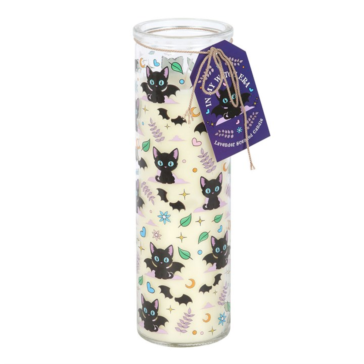 Cute and Creepy Cat Print Lavender Tube Candle - Image 2