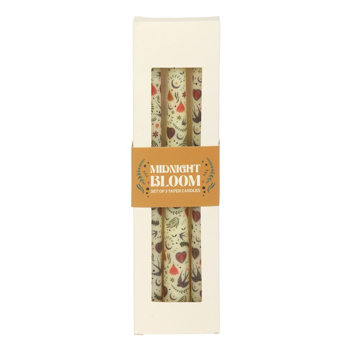 Set of 3 Cream Midnight Bloom Print Taper Candles - Image 2