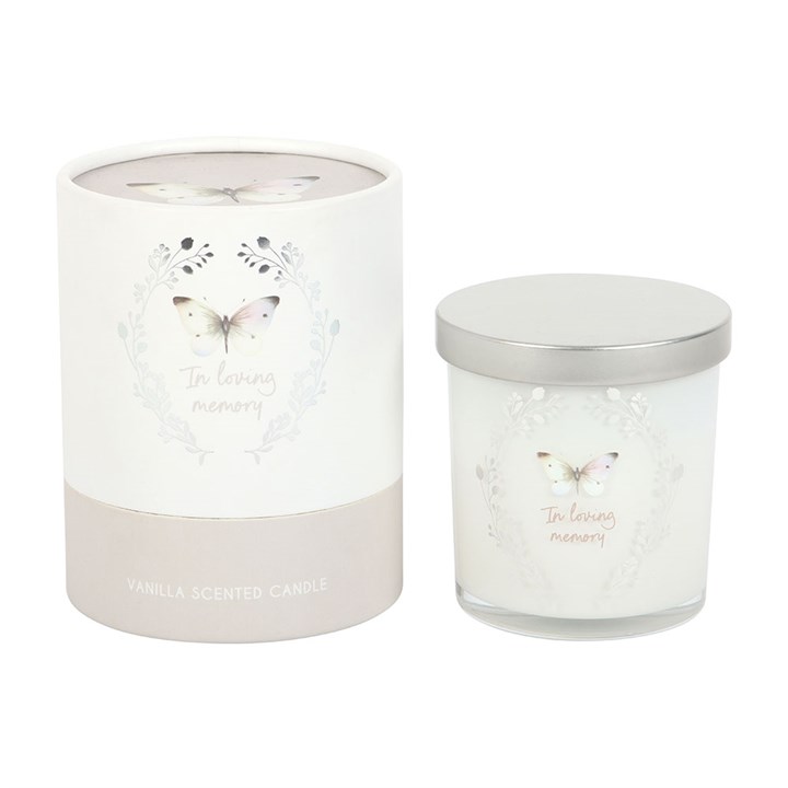 In Loving Memory White Butterfly Vanilla Candle - Image 2